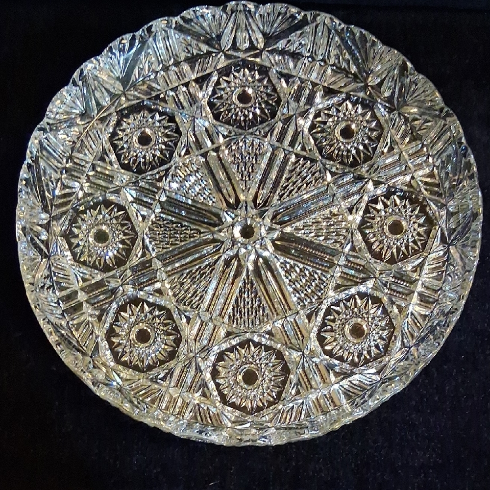 Vtg ABP Style Clear Cut Crystal Or Heavy Pressed Glass Serving Tray
